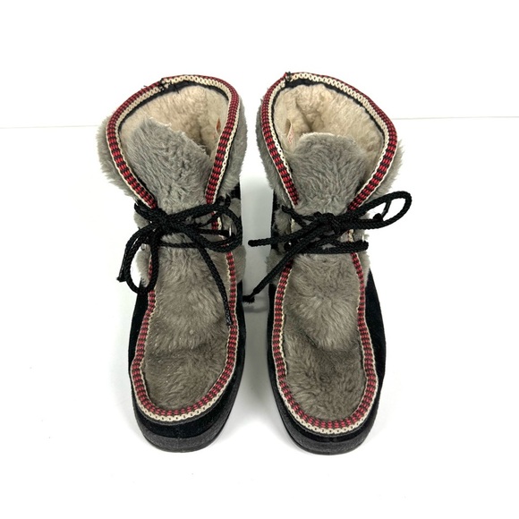 Vintage 1970s Yodelers Women's Sz 5 Winter Ankle Boots Black Suede Faux Fur -USA - Picture 3 of 9